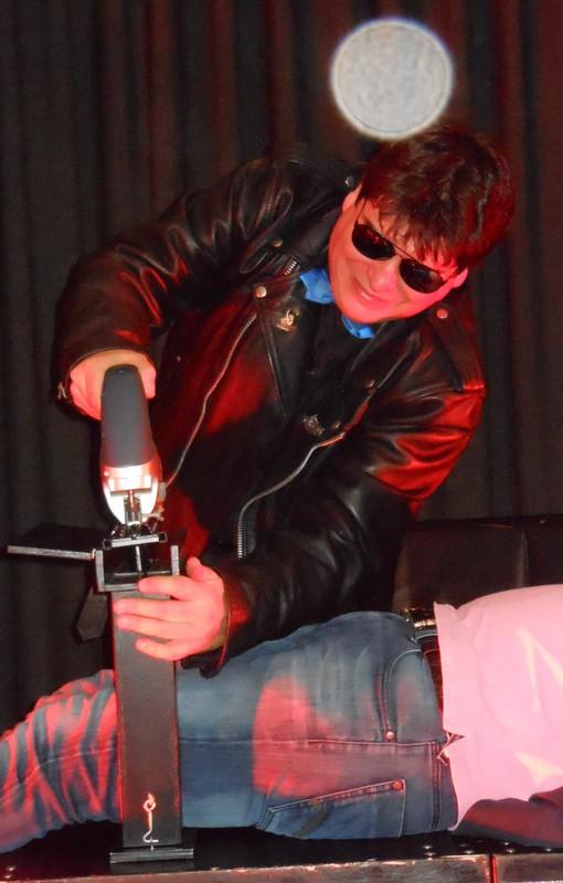 Magician Olivier OK MAGICS performing Electric Saw illusion in Eupen Belgium 2013